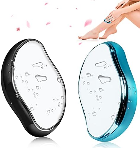 2 Pcs Crystal Hair Eraser for Women and Men Reusable Crystal Hair Remover Portable Magic Painless Exfoliation Hair Removal Tool Washable Magic Hair Eraser for Valentines Day Gifts(Blue & Black)